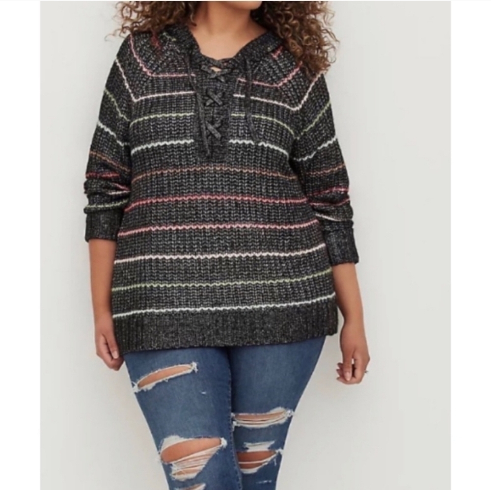 Torrid Sweater Women's sz 00 - Med/Lg 10 Chunky Pullover Striped Raglan Sweater